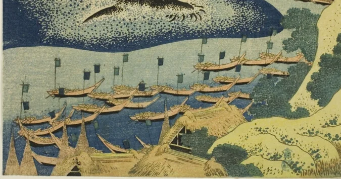 下方の捕鯨船団