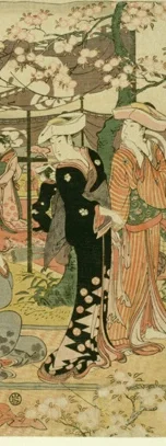 黒い着物の立ち姿の女性