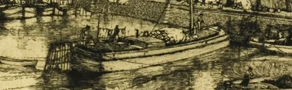 中央前景の大きな荷船