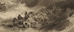 救命ボートに密集する人々