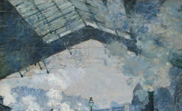 駅の鉄骨とガラスの屋根（左）