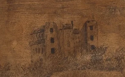 背景の城のような建物