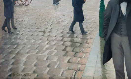 濡れた石畳の道