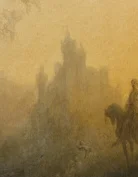 遠方の霧に煙る城