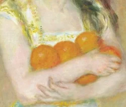 腕に抱えられたオレンジの束