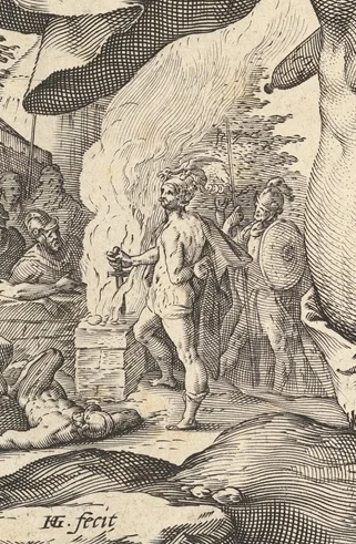 背景：火に手をかざすスカエウォラ