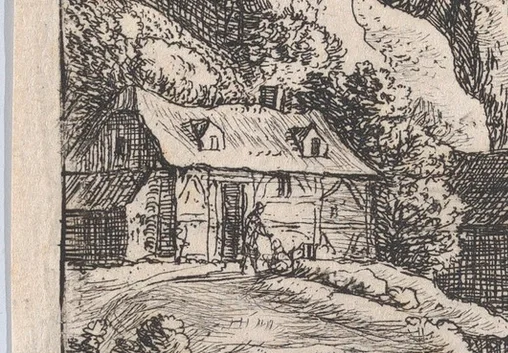 左側の大きな田舎家