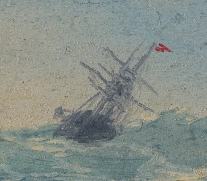 ship struggling in rough sea